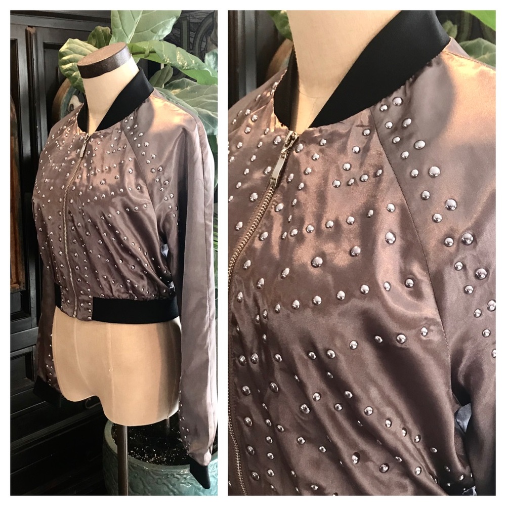 Layla ASOS studded metallic satin bomber jacket - Picture 7 of 8